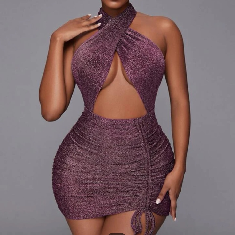 Glitter crisscross backless halter dress